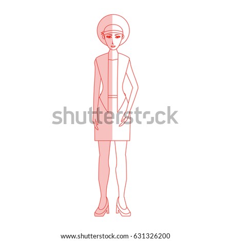 red silhouette shading cartoon full body woman brunette with afro hairstyle Stock photo © 
