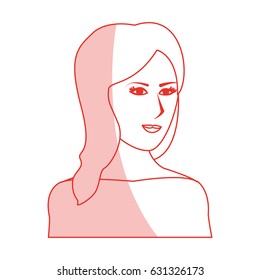 red silhouette shading cartoon half body woman with long side hairstyle