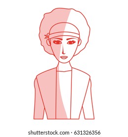 red silhouette shading cartoon half body woman with afro hair