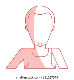 red silhouette shading faceless half body man with beard