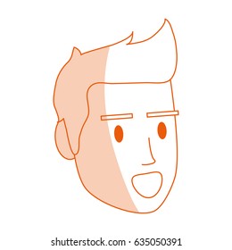 red silhouette shading image cartoon side view face man with hairstyle and smiling