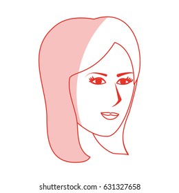 red silhouette shading side profile face woman with straight short hairstyle