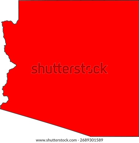 Red silhouette vector of Arizona state boundary, rendered in a solid red fill, providing a clean, minimalist, and impactful graphic representation of the Southwestern U.S. territory.

