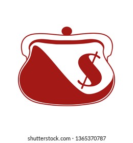 Red silhouette of a wallet. Symbol, dollar icon. isolated, white. Vector
