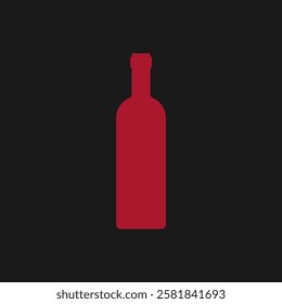 Red silhouette of a wine bottle. Vector illustration on a black background.