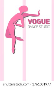 Red silhouette of a young man in a pose.  Vogue Dance Show. Logo for a studio or dance school. Poster, flyer, advertising for events. Ballet culture. Flat modern style