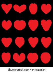 Red silhouettes of heart on the black background