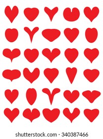Red silhouettes of heart on the white background