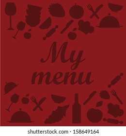 a lot of red silhouettes of menu related items in a red background