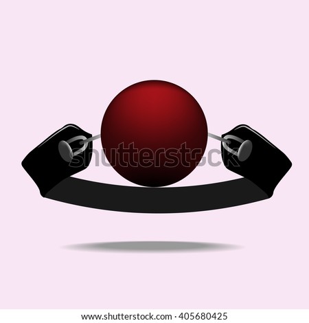 Red Silicone Ball Gag with a leather belt, vector illustration BDSM, 