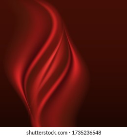 Red  silk abstract background. Smooth satin swirl color flow, wavy decoration for banner or poster. Vector illustration