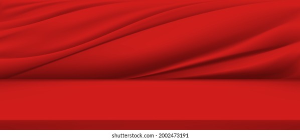 Diseño de fondo de seda roja para la publicidad de productos de catálogo.Tela roja o fondo de seda. Vector de textura de seda lisa.El lujo de fondo de textura de tela.Cierre de seda o tela rizadas.