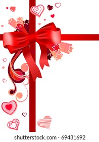 Red silk bow with red contour heart shapes