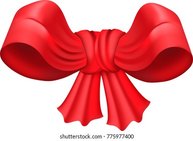 red silk bow for decoration on white background, vector illustration