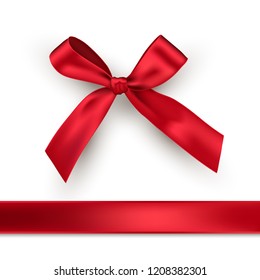 Red silk bow and ribbon. Vector design element