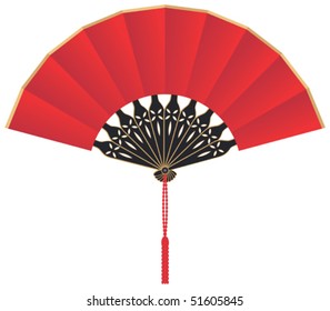 Red Silk Chinese Fan Vector