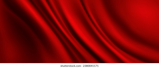 Red silk cloth background, luxury velvet fabric texture. Abstract satin wave textile pattern fly for open grand ceremony banner. 3d realistic drape liquid material for love and passion presentation