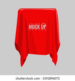 Red silk cloth covered object for. Cartoon style hand drawn flat and solid color style vector illustration.