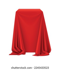 Red silk cloth covered object for exhibition show event realistic vector illustration