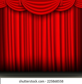 red silk curtain open shadows and lights