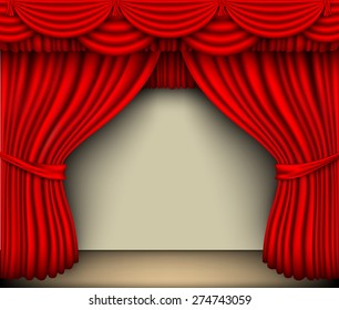 red silk curtain with shadows and screen for the movie