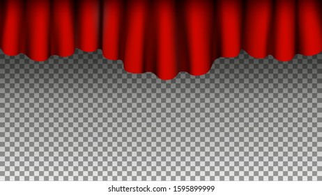 Red silk curtains background. Vector curtains isolated on transparent background. Theater opera circus music hall vector backdrop