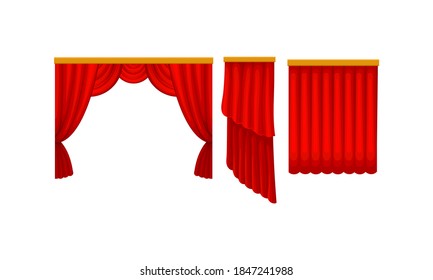 Cortinas de seda rojas como pantalla móvil o cinta de correr en el vector de teatro