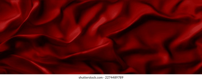 Rote Seide, gezeichnet mit Stoffhintergrund mit . Luxuriöse, gefaltete Textildekoration für Poster, Banner oder Deckendesign. Realistische 3D-Vektorgrafik