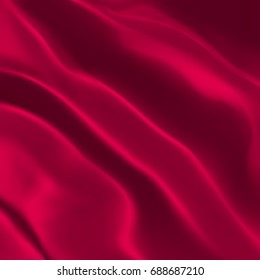 Red silk fabric with folds. Textile background. Vector illustration
