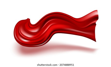 Red Silk Fabric With Shadow Flying On White Background Banner Template. EPS10 Vector