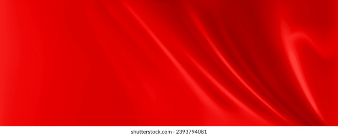 Red silk fabric surface with flow liquid waves effect. Realistic vector illustration of satin cloth texture with ripples and folds. Soft royalty drapery textile material texture with wrinkles.