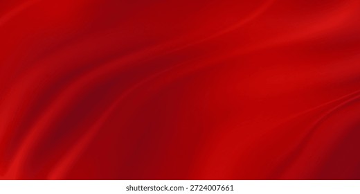 Superfície de tecido de seda vermelha com efeito de fluxo de ondas líquidas. Ilustração vetorial realista de textura de tecido de cetim com ondulações e dobras. Textura de material têxtil de draperia de realeza macia com rugas.
