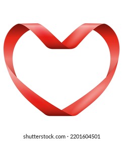 red silk glitter heart ribbon vector illustration isolated on white background