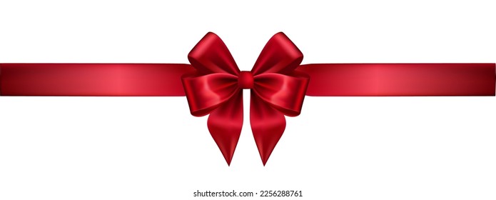 Red Silk Realistic Bow with Ribbon on White