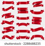 Red Silk Ribbon Big Set Transparent, Vector Illustration