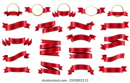Red Silk Ribbons Set Isolated White Background 
With Gradient Mesh, Vector Illustration