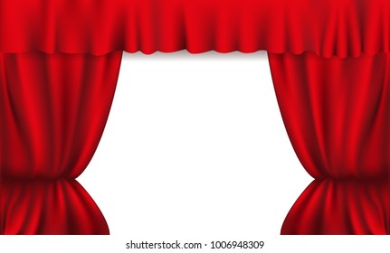 red silk satin theatrical curtain with folds, drape, vector illustration