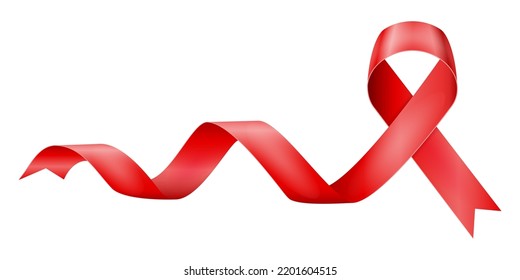 lazo brillante de seda roja en apoyo de la ilustración vectorial de la enfermedad del sida aislada en fondo blanco