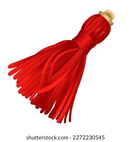 tassel de seda roja para una almohada con elementos dorados decorativos sobre un fondo blanco