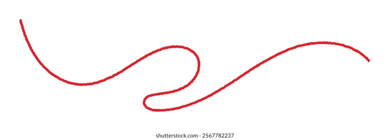 A red silk thread looped in a circle form, extending on both ends, symbolizing the red thread of fate in chinese tradition, on a pure white background with copy space. Line of red yarn . 9