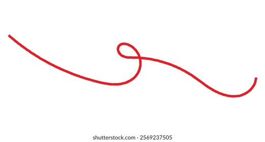 Red silk thread looped in a circle form, symbolizing vector thread of fate in tradition. Line of red yarn, long red thread. Red thread isolates on a white background.