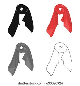 Red silk woman's scarf. Female an accessory scarf. Woman clothes single icon in cartoon style vector symbol stock illustration.