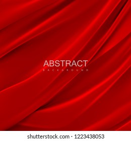 Red silky fabric. Abstract background. Vector illustration. Realistic textile with folds and drapes. Decoration element for design