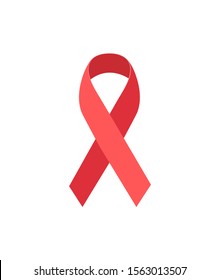 Red silky ribbon for aids awareness month. Vector illustration.