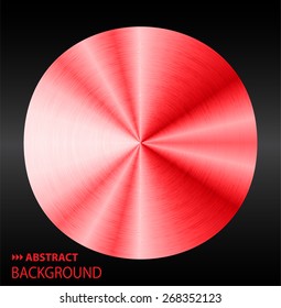 red silver abstract technology circle badge, blank button template with metal texture, realistic shadow and light background. Vector. Brochure. text box. 