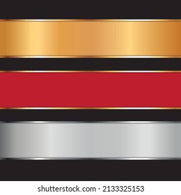 red, silver and gold colored ribbon banners with gold frame on black background