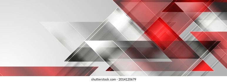 Red   silver grey glossy triangles abstract technology background  Geometric vector design