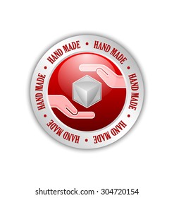 Red and silver hand made sign on white background