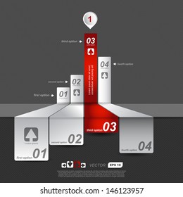 Red and silver infographics tracks in perspective with numbers.