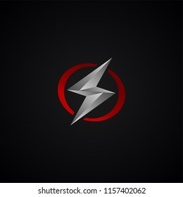 red silver lightning bolt thunder sign vector